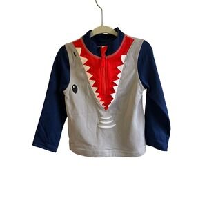 Mini Boden Kids Shark Rash Guard Long Sleeve Swim Top UPF 40+ Size 2-3Y